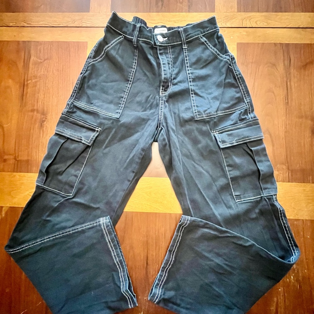 No Comment Black Wide Leg Cargo Pants Girls Size Medium